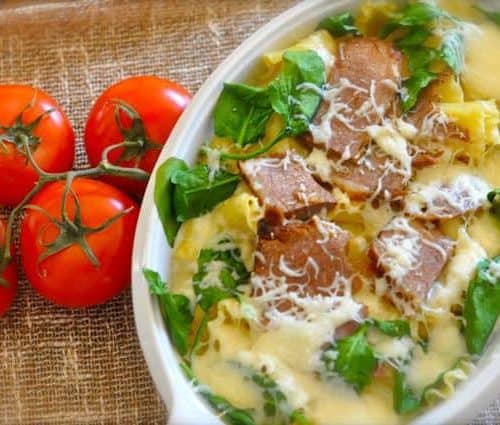 Baked Pasta with beef in a dish
