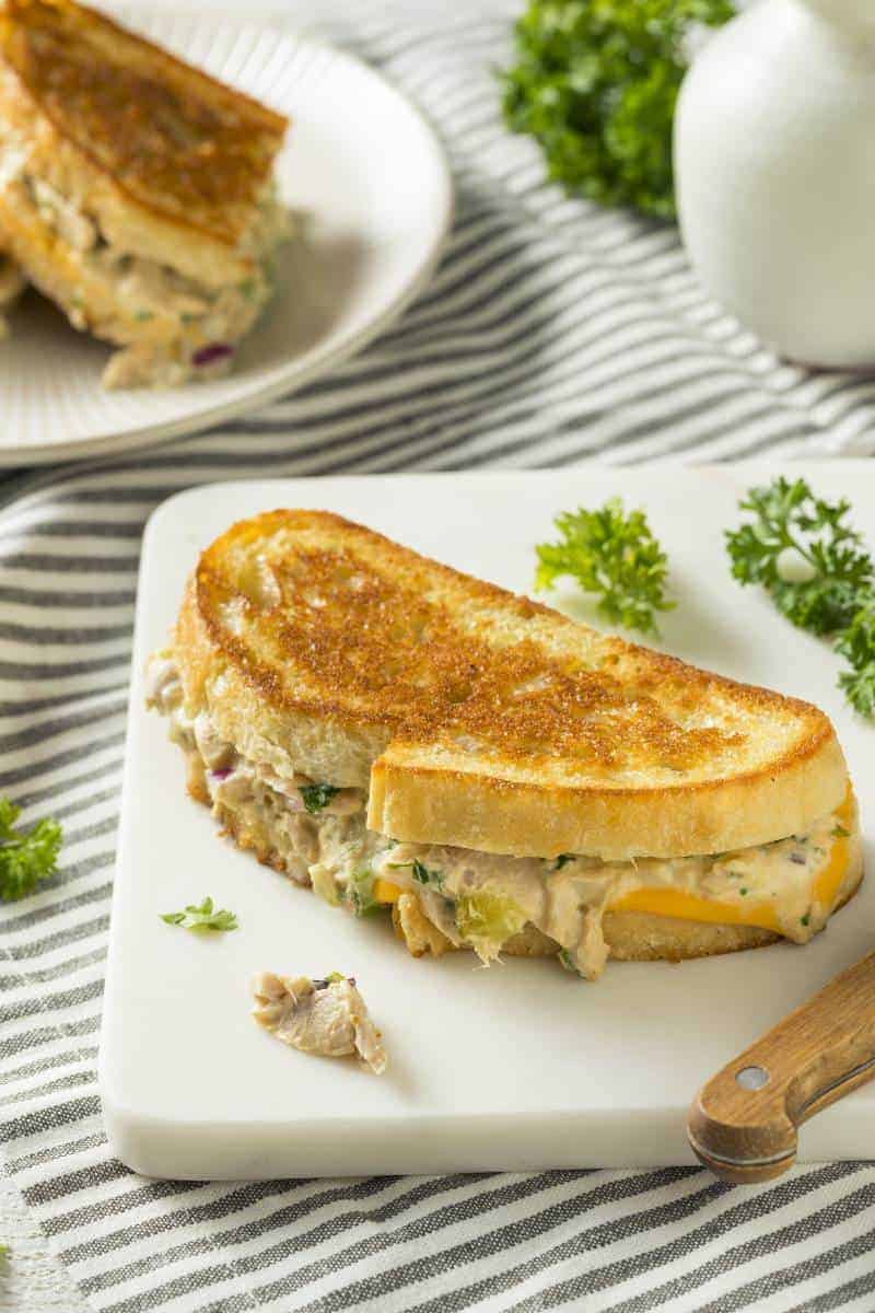 a grilled cheese sandwich with tuna salad