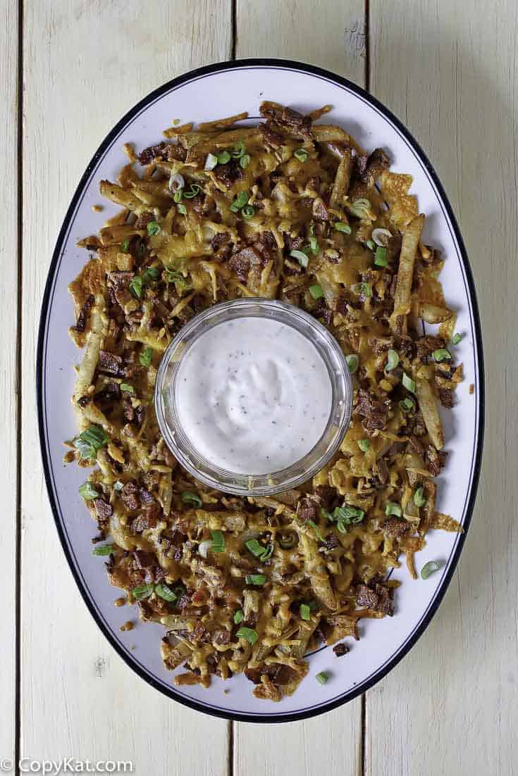 Homemade Cheddar's Texas Cheese Fries with ranch dip