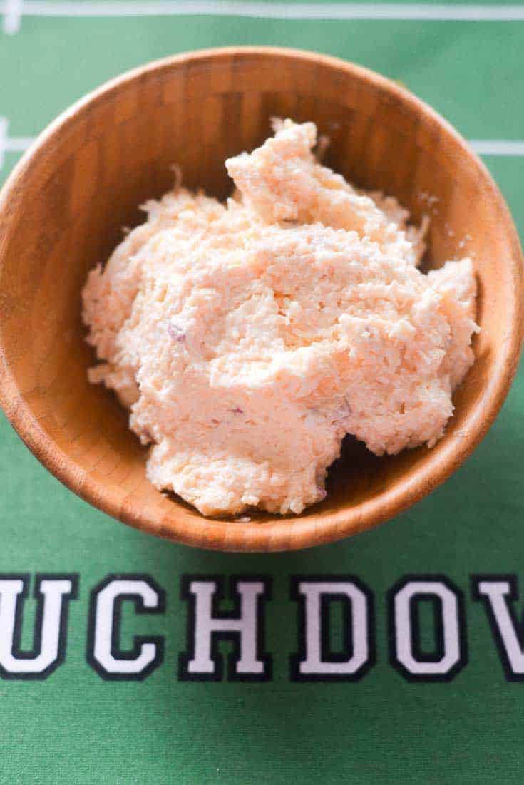 Smoked gouda cheese dip in a bowl.