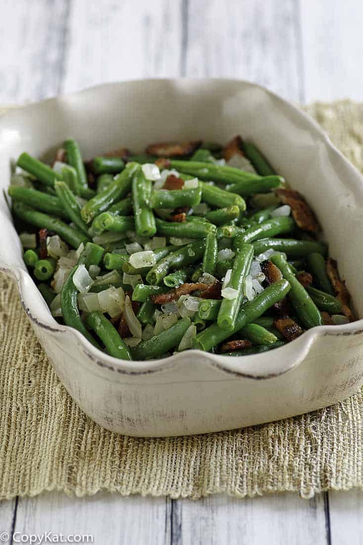 Homemade Cracker Barrel Green Beans in a serving dish