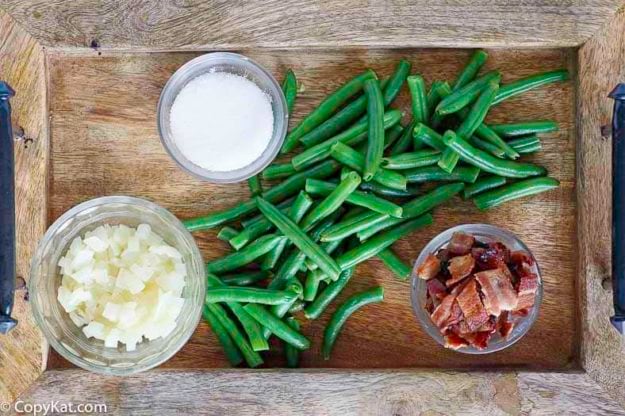 Ingredients for the Cracker Barrel Green Beans copycat recipe.