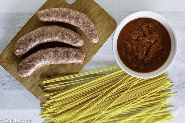 Instant Pot spaghetti and sausage ingredients.