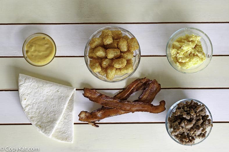 Ingredients to recreate the Sonic Ultimate Meat & Cheese Burrito at home.