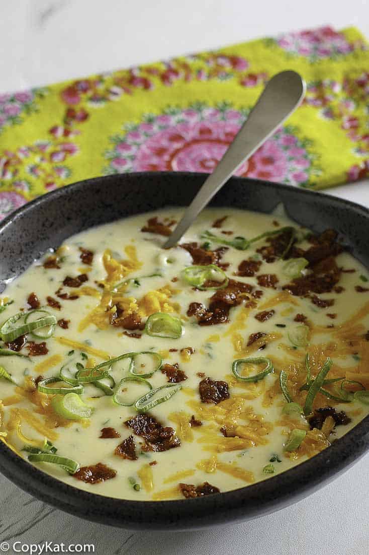 A bowl of homemade Houston's Baked Potato Soup