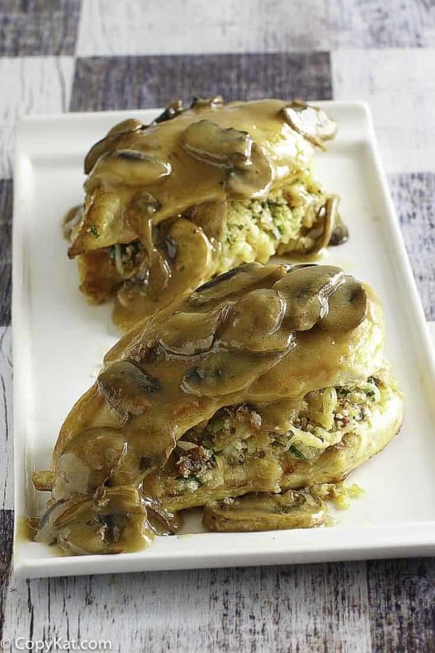 Homemade Olive Garden Stuffed Chicken Marsala on a plate.