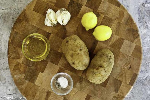 potatoes, garlic, lemon juice, salt, make greek potatoes.