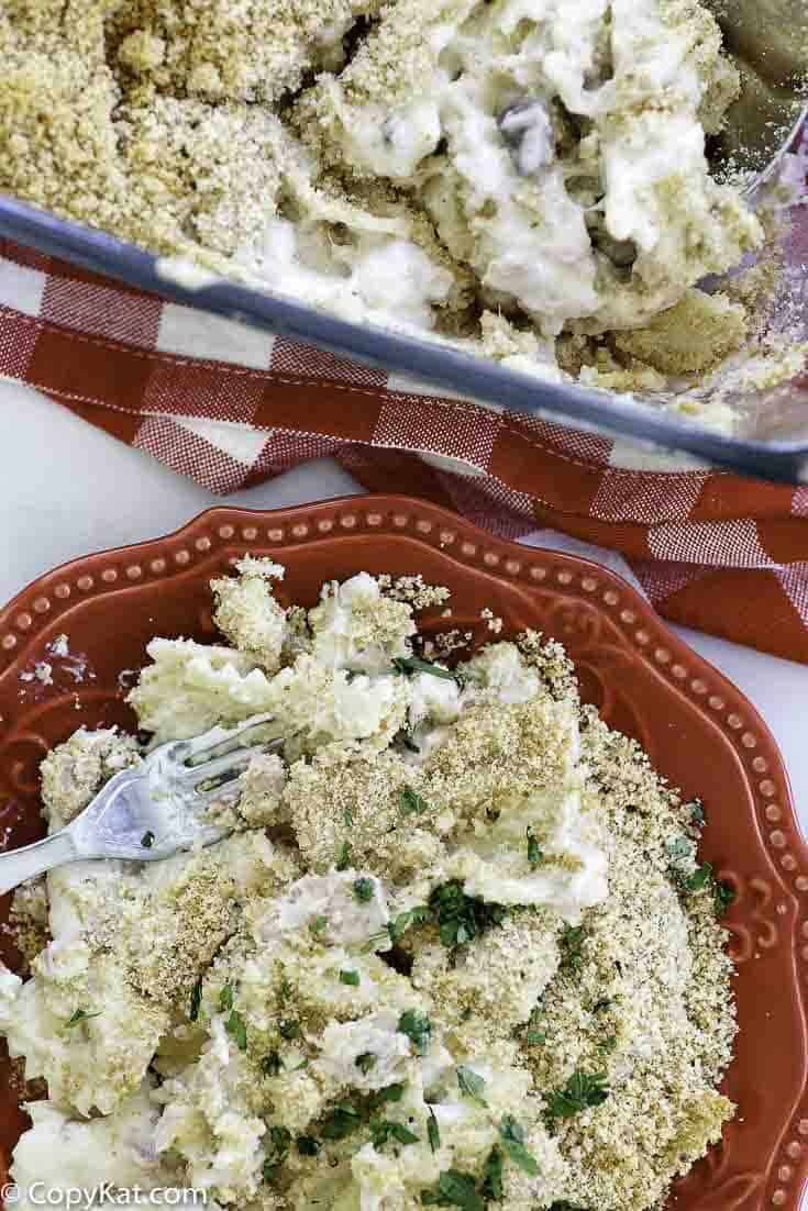 creamy tuna noodle casserole with bread crumb topping