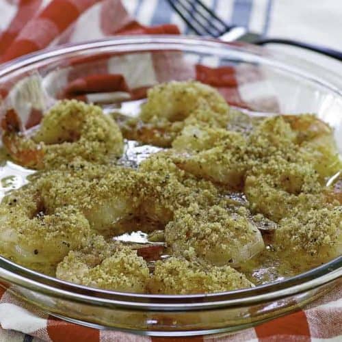 shrimp scampi in a serving dish