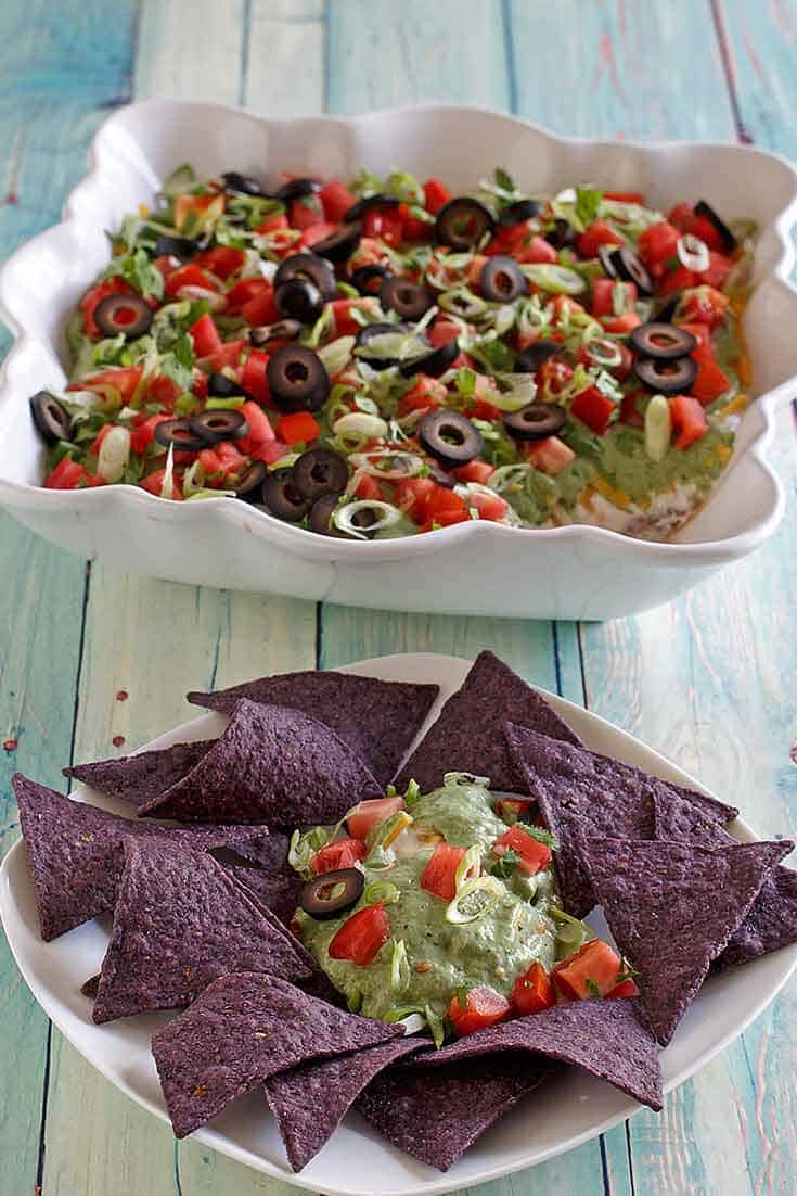 Seven Layer Dip and corn chips