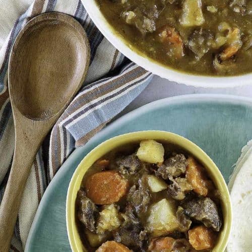 two bowls of homemade crock post carne guisada