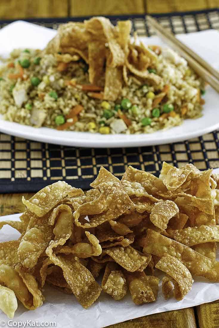 crispy fried wonton strips on a plate