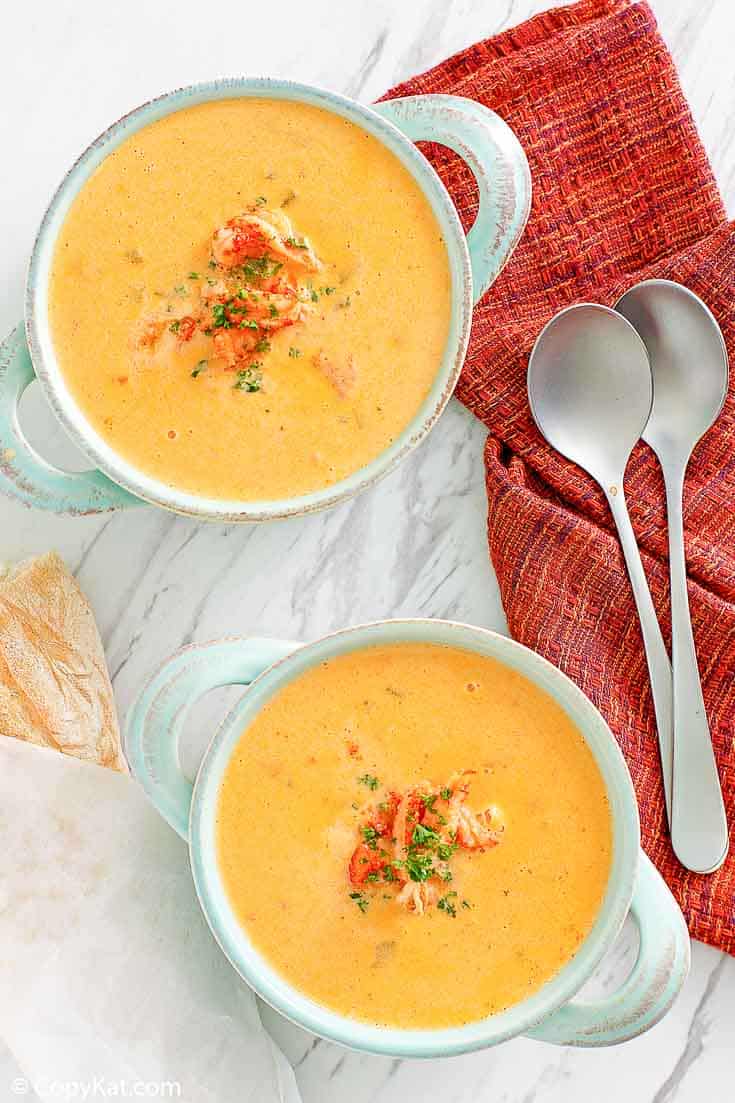 two bowls of crawfish bisque