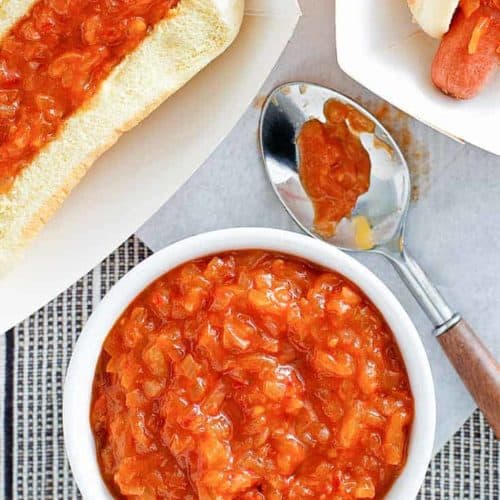 a bowl of homemade Sabrett Onions in Sauce