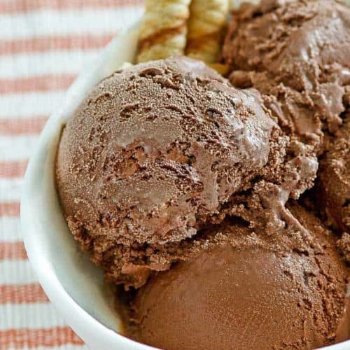 homemade Ben and Jerry's chocolate ice cream in a white bowl