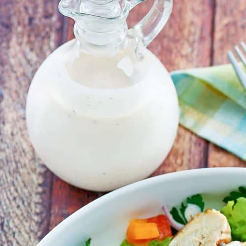 a bottle of homemade Old Spaghetti Factory creamy pesto dressing