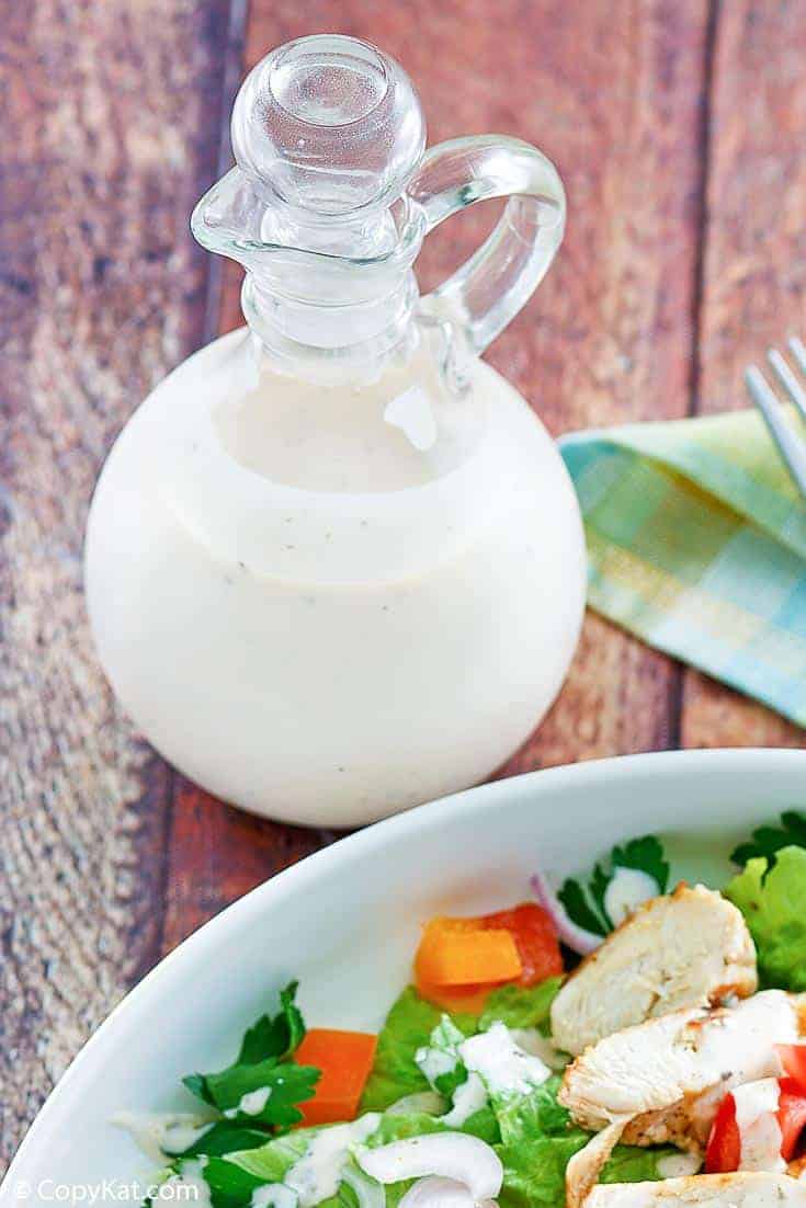 a bottle of homemade Old Spaghetti Factory creamy pesto dressing
