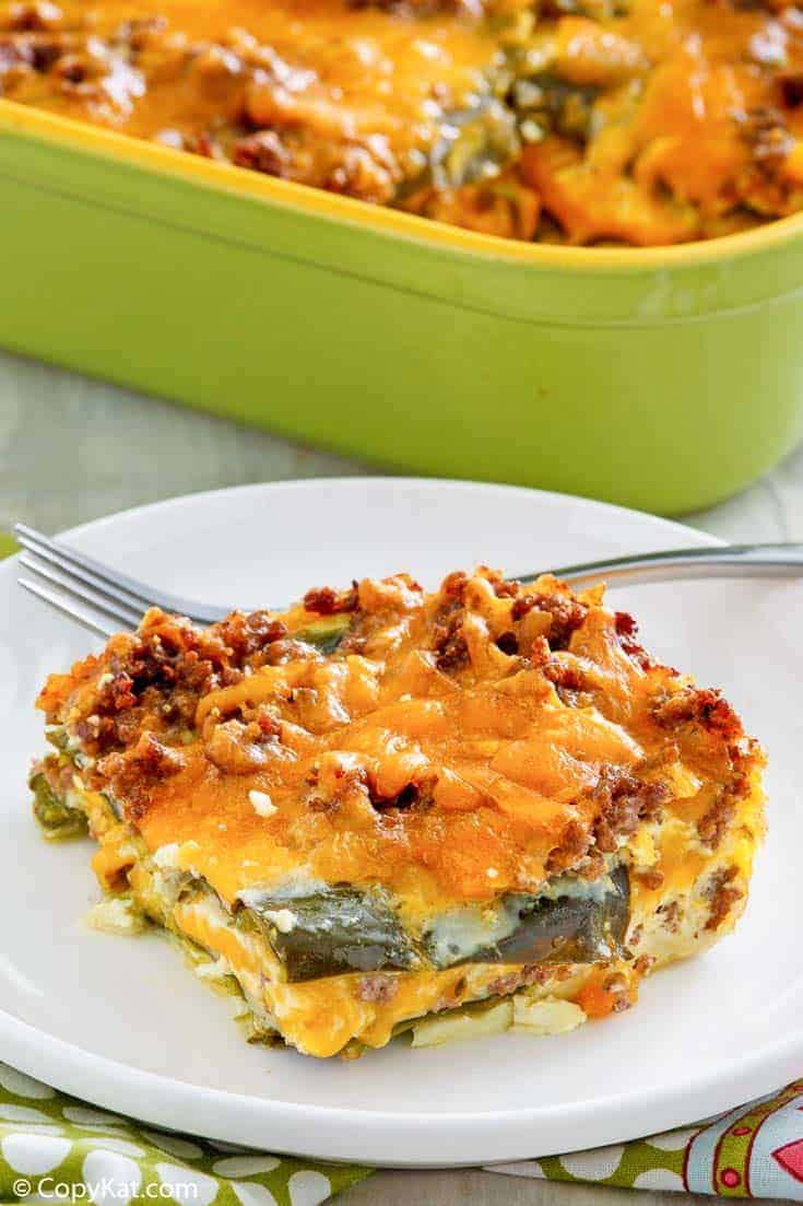 a serving of chili relleno casserole with beef