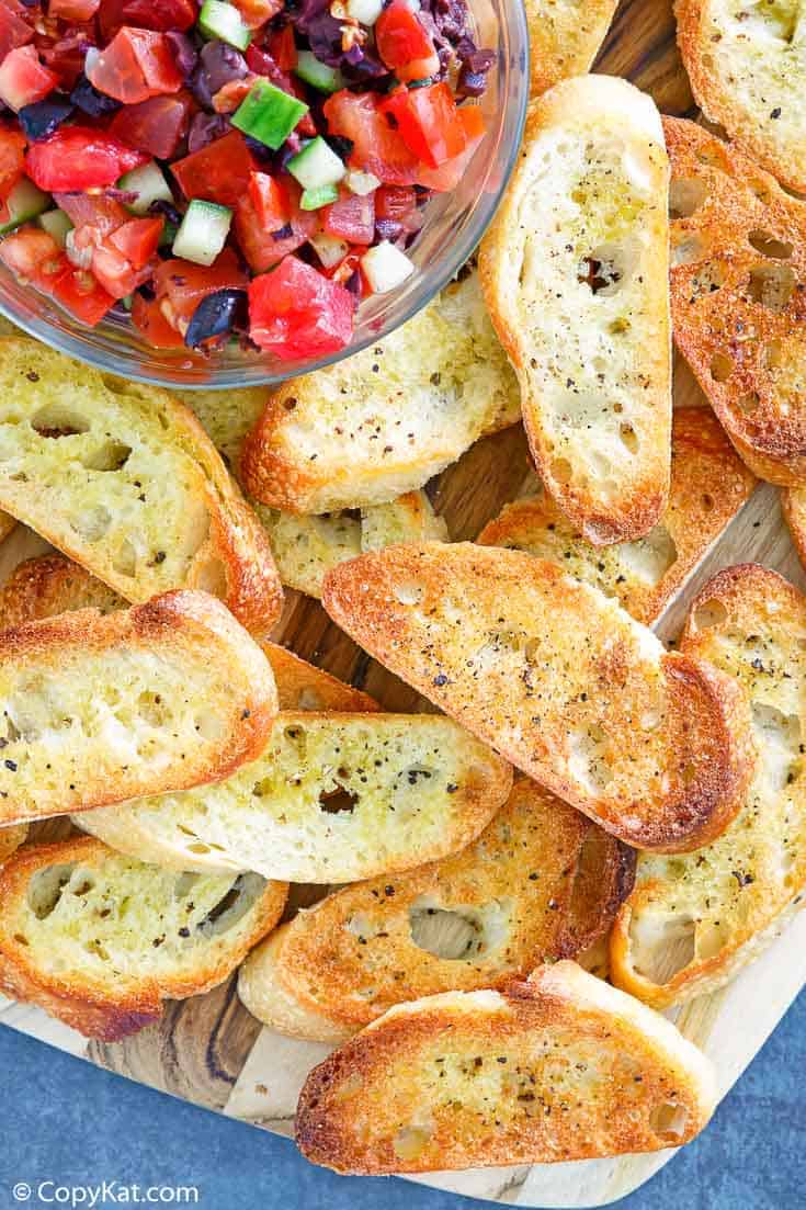 homemade crostini on a platter