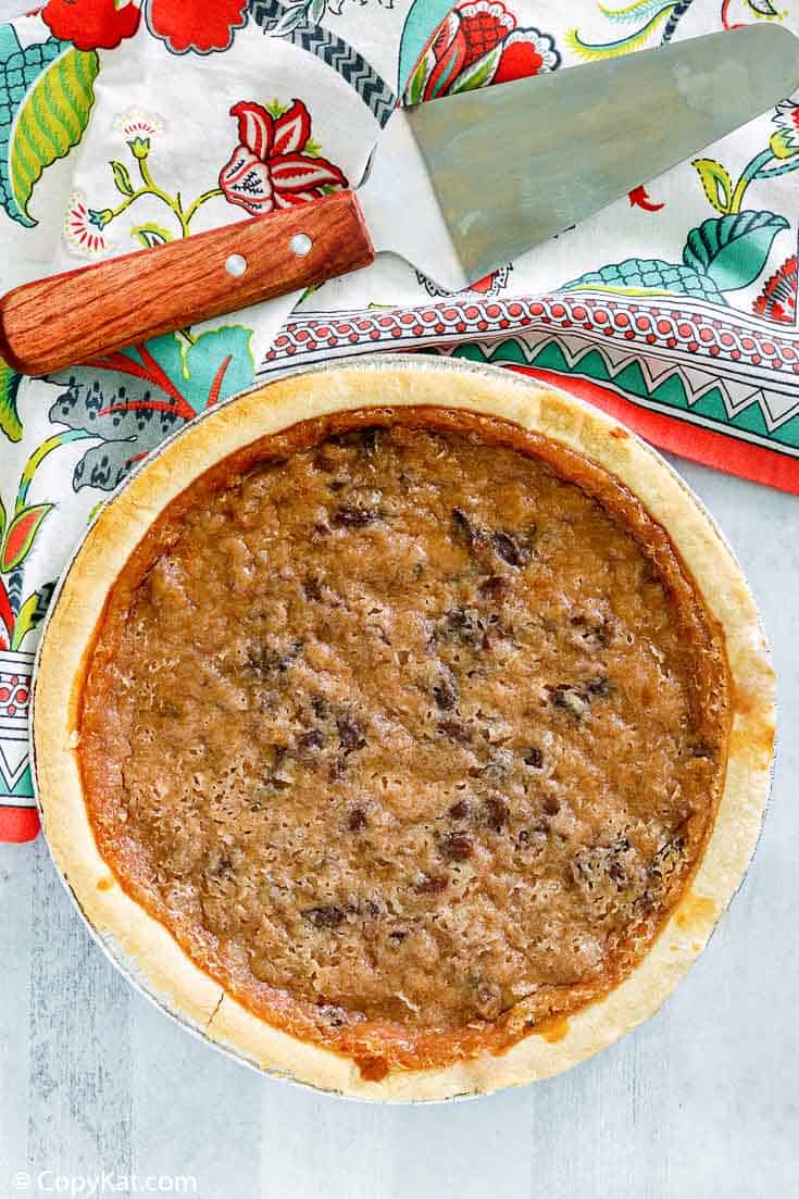 overhead view of a whole sour cream raisin pie