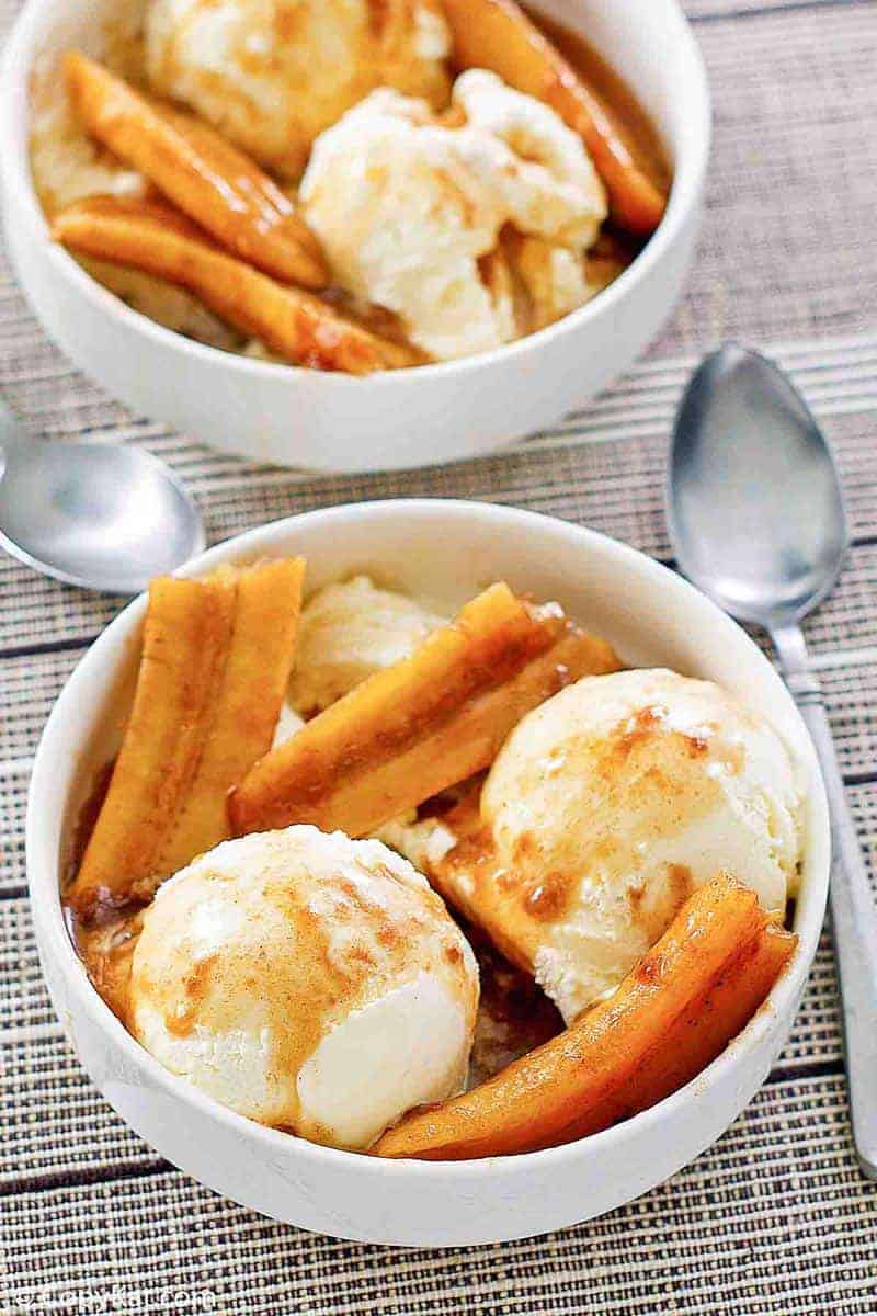 two bowls of homemade Brennan's bananas foster dessert