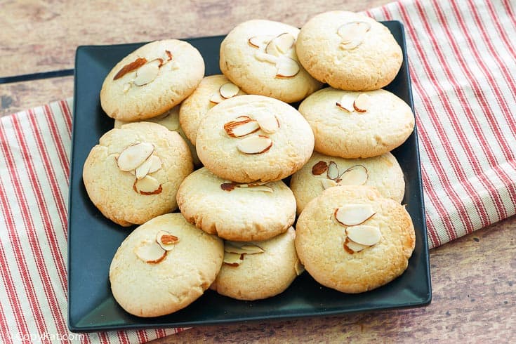 Chinese almond cookies on a square platter