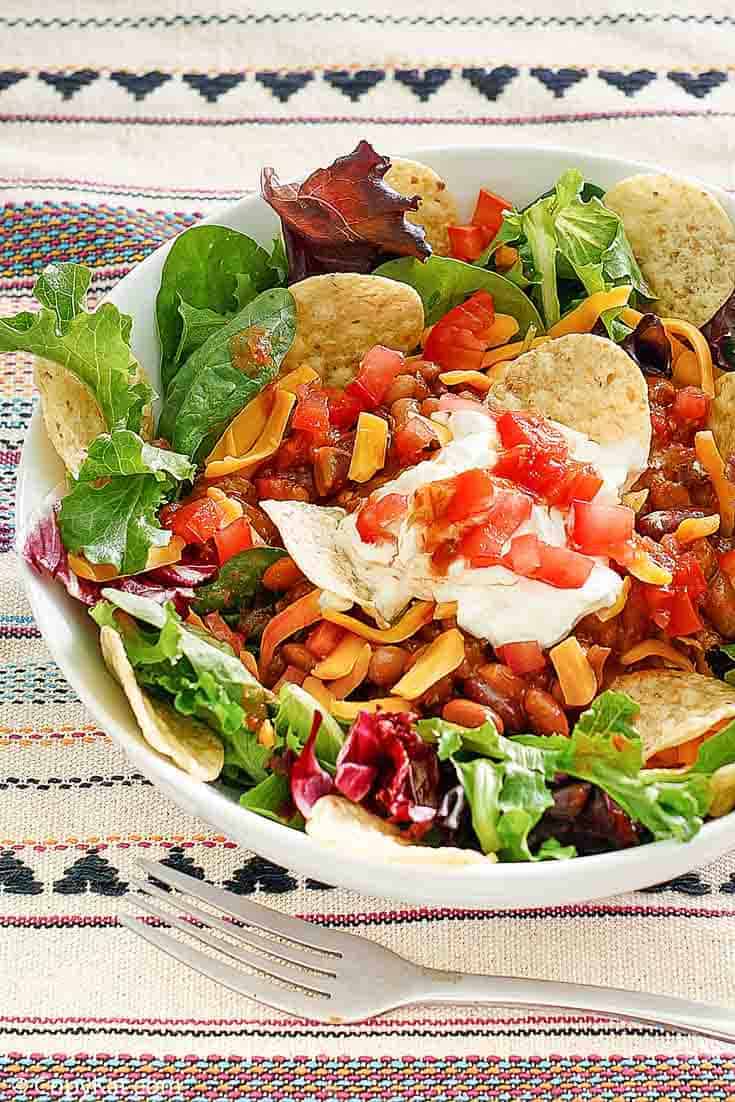 homemade Wendy's Taco Salad and a fork