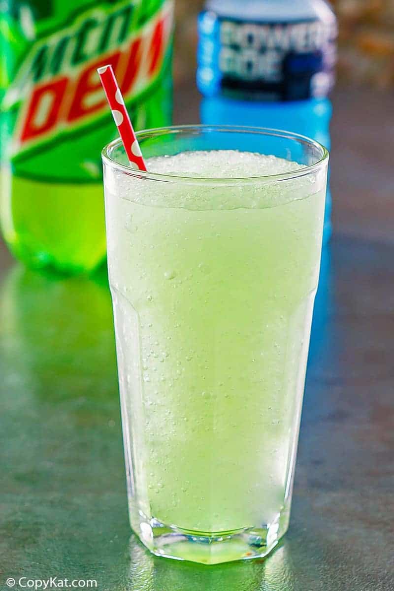 homemade Taco Bell Baja Blast Freeze drink in a glass