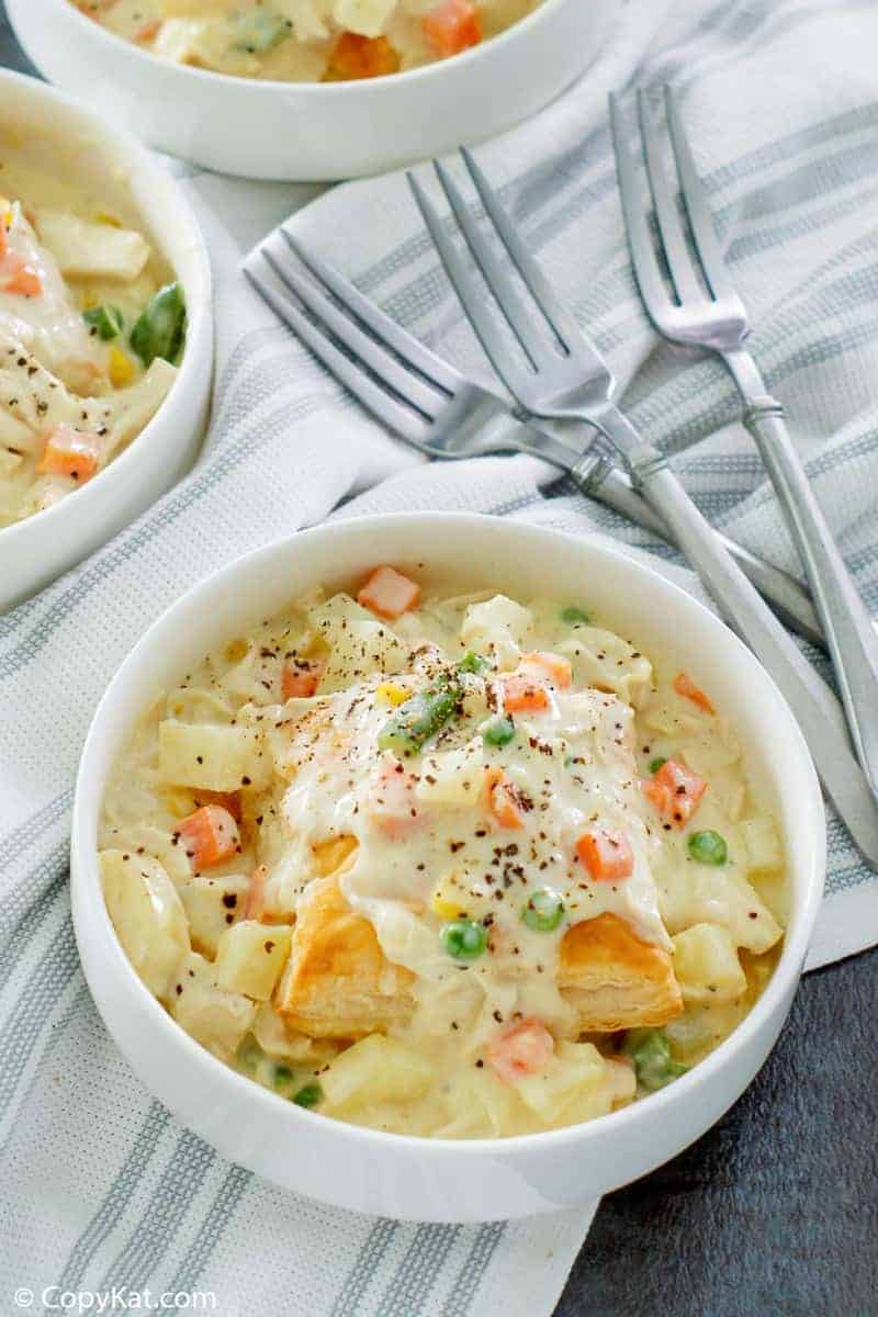 a bowl of homemade Jason's Deli chicken pot pie soup