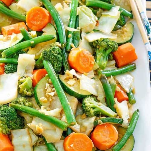 cooked mixed vegetables on a platter