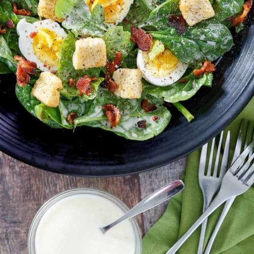 overhead view of homemade Commander's Palace salad and dressing