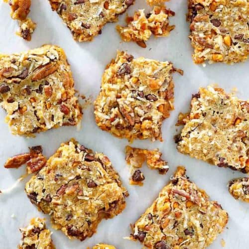 overhead view of Hello Dolly Bars on parchment paper