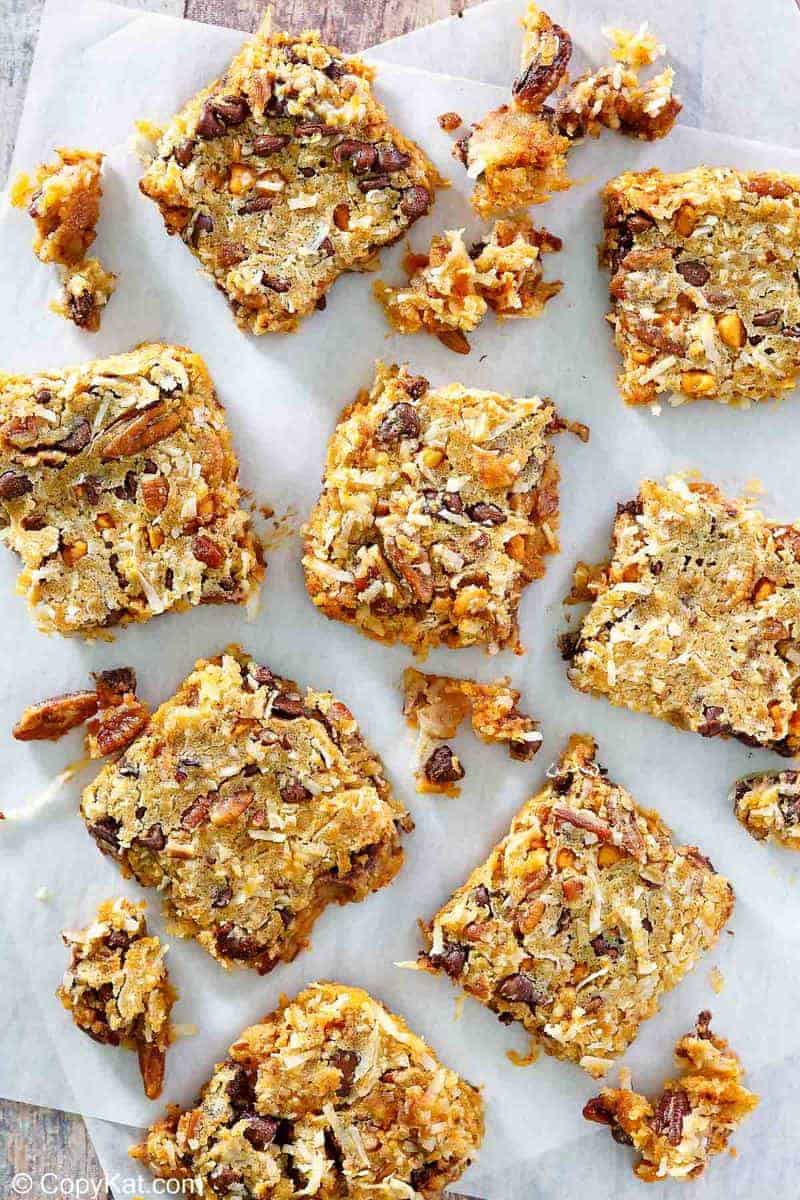 overhead view of Hello Dolly Bars on parchment paper