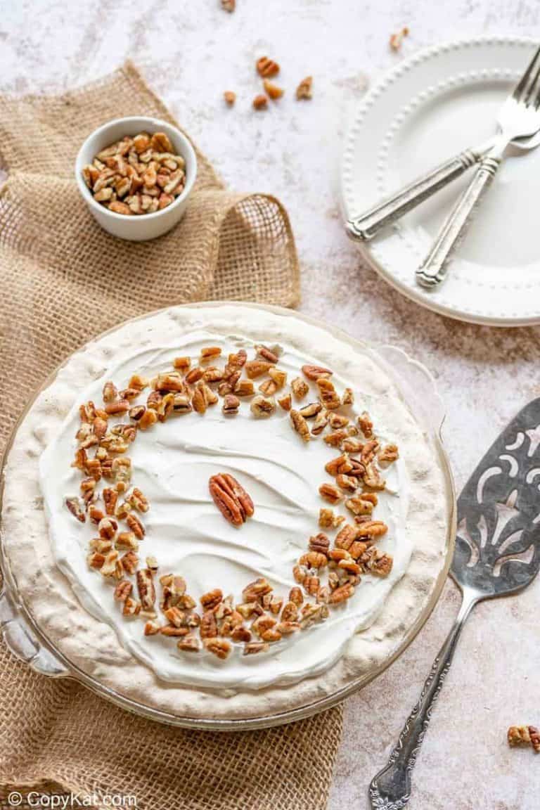overhead view of a homemade Piccadilly pecan delight pie
