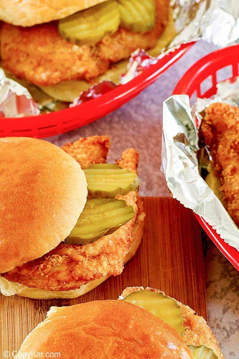 Four homemade Chick Fil A Chicken Sandwiches