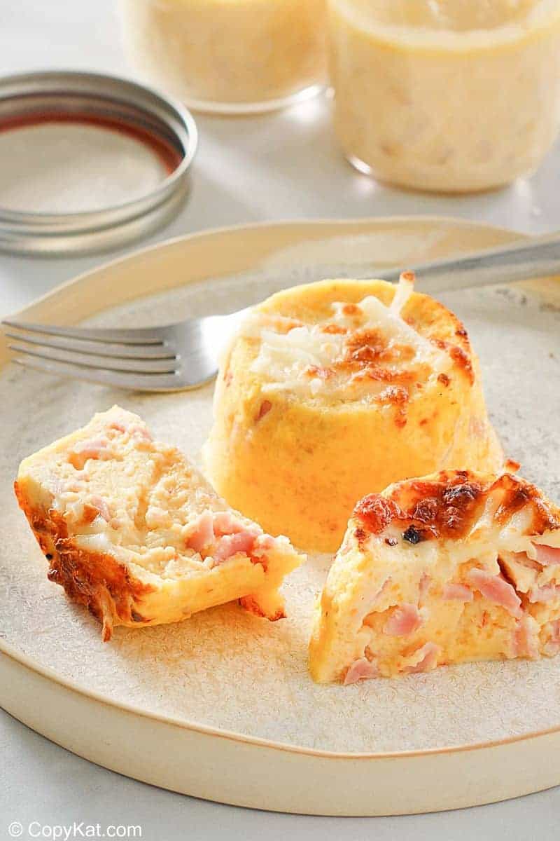 homemade Starbucks ham and cheddar sous vide egg bites on a plate