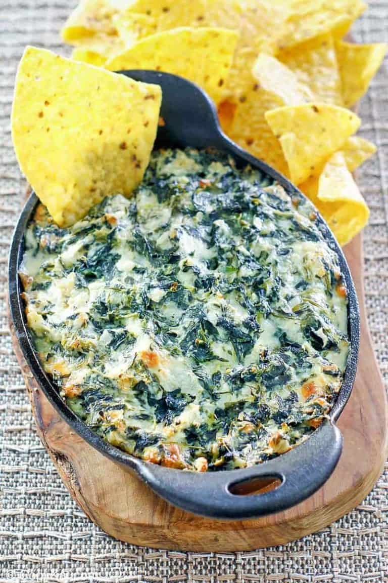 homemade Cheddar's Santa Fe spinach dip and tortilla chips
