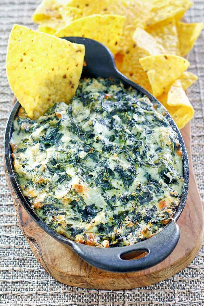 homemade Cheddar's Santa Fe spinach dip and tortilla chips