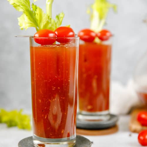 homemade bloody mary mix with vodka in a glass