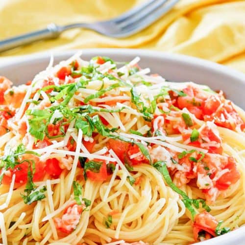 copycat Olive Garden Capellini Pomodoro in a bowl
