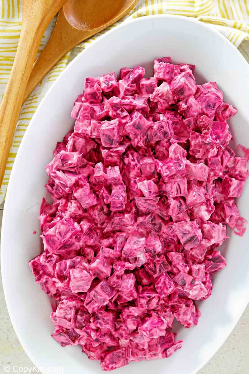 sour cream beet salad on a large platter