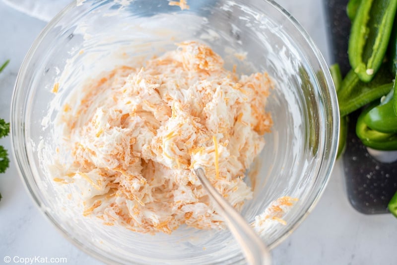 cheddar and cream cheese mixture in a bowl