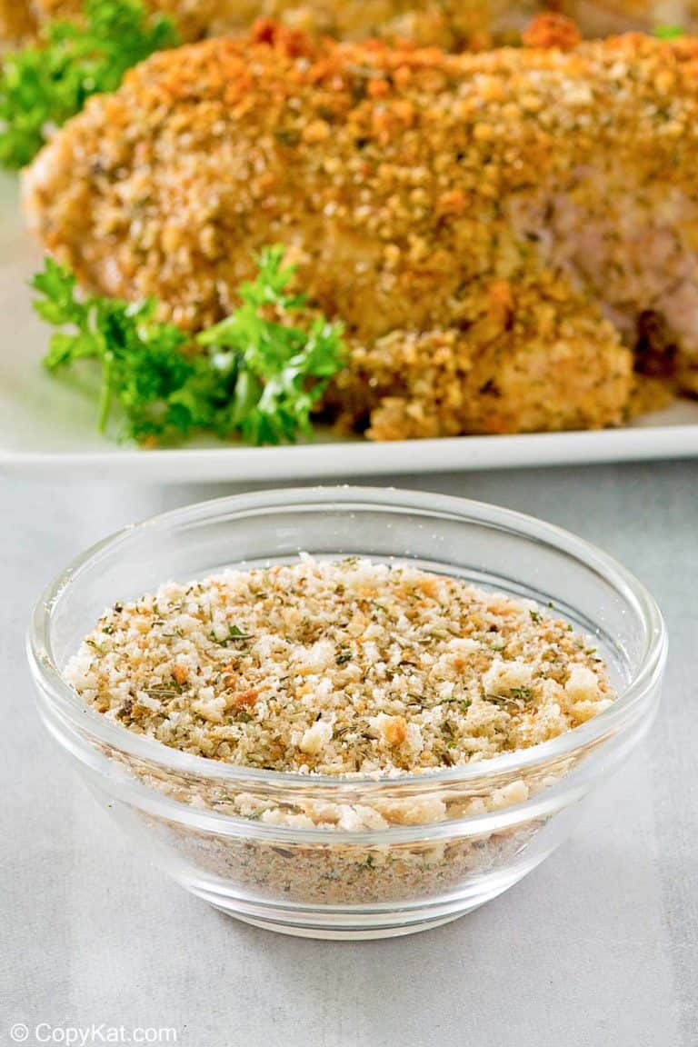 homemade Italian seasoned bread crumbs and a platter of breaded chicken