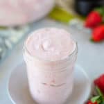 a jar of homemade strawberry cream cheese