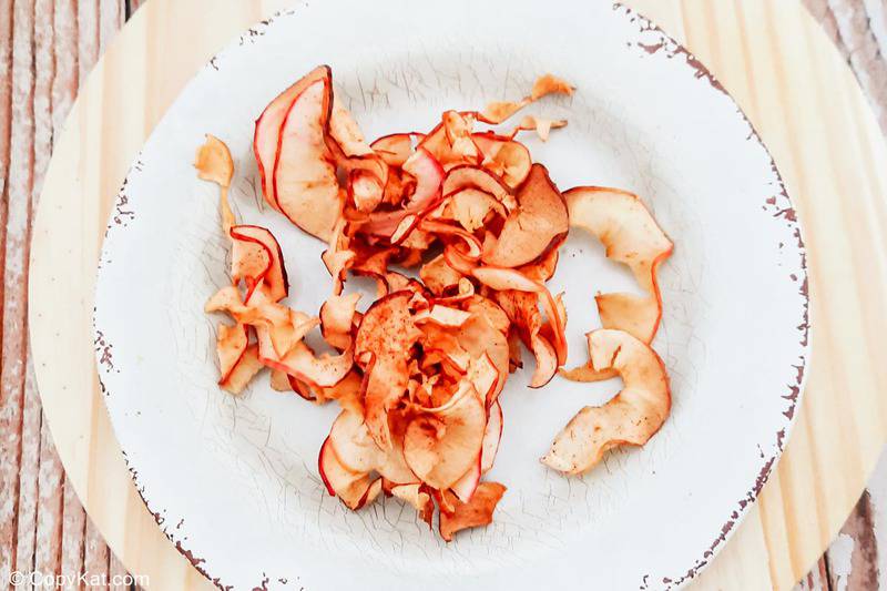 air fried apple chips on a plate