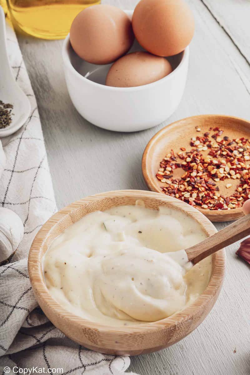 homemade garlic aioli, red pepper flakes, and eggs
