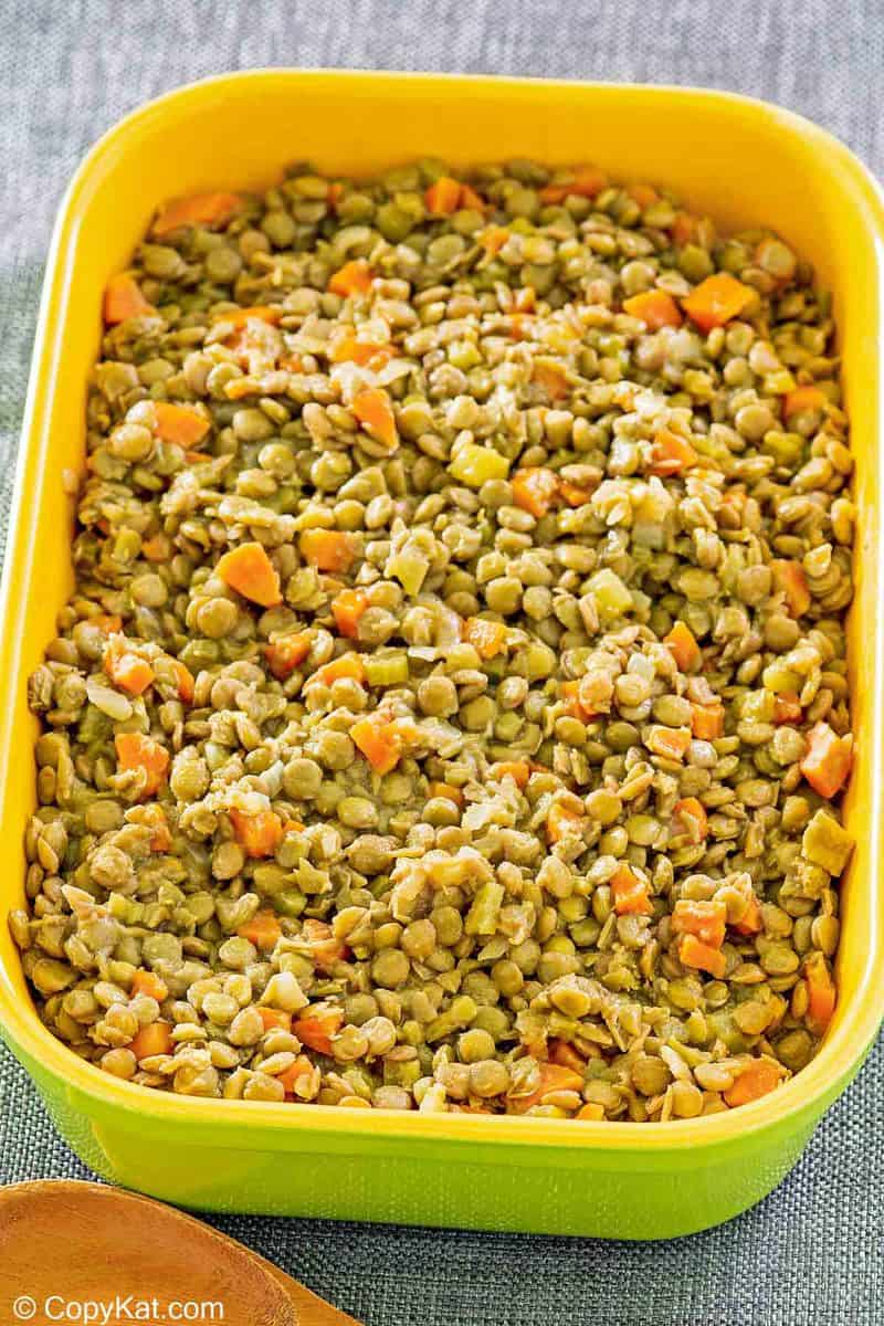 cooked lentils in a serving dish