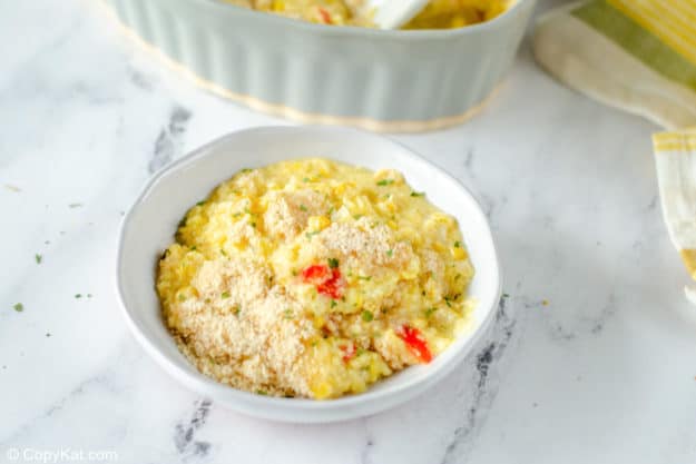 a serving of scalloped corn on a plate