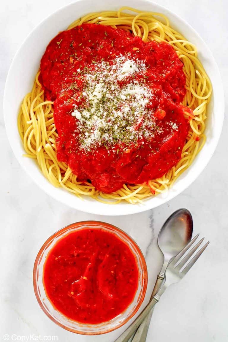 overhead view of homemade spaghetti sauce.