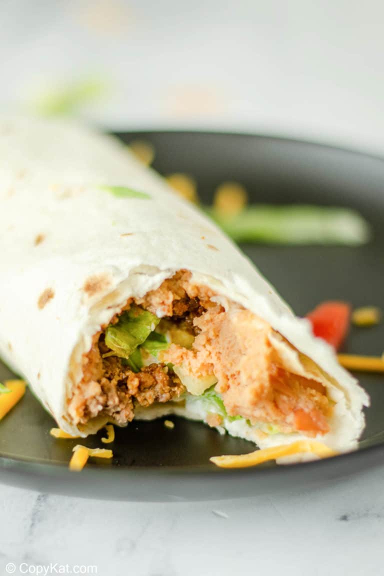 closeup of a homemade Taco Bell Burrito Supreme